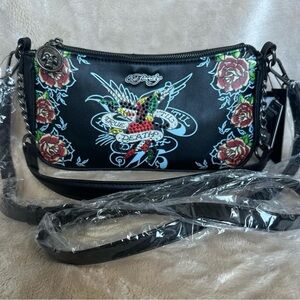 New with tags Ed Hardy black crossbody bag with an adjustable, detachable strap